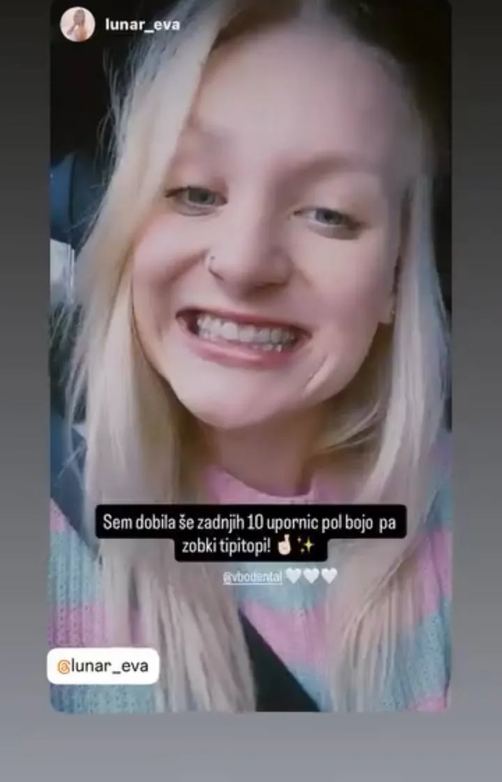 Instagram zgodba pacienta VBO o poravnavi z aparatom Invisalign